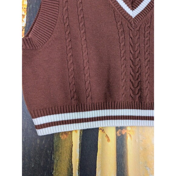 Sunday Best Sweater Vest Merino Wool Blend Womens S Sleeveless Cable-Knit  Brown - Picture 3 of 11